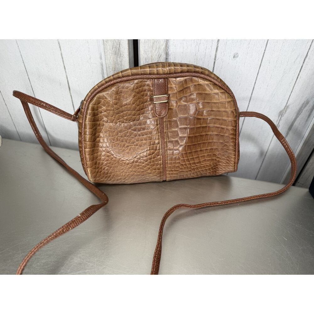 Vintage Faux Snakeskin Leather Crossbody Bag Brown Tan Shoulder Bag